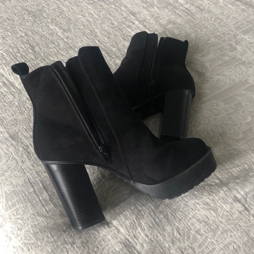 high heel black booties